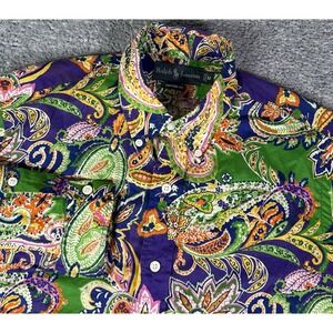 Vintage Ralph Lauren Custom Fit Psychadelic Paisley Button Up Shirt Mens Medium